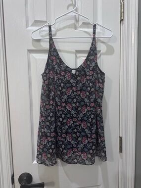 CAbi Black Floral V-Neck Spaghetti Strap Camisole with Pink & Cream Flowers